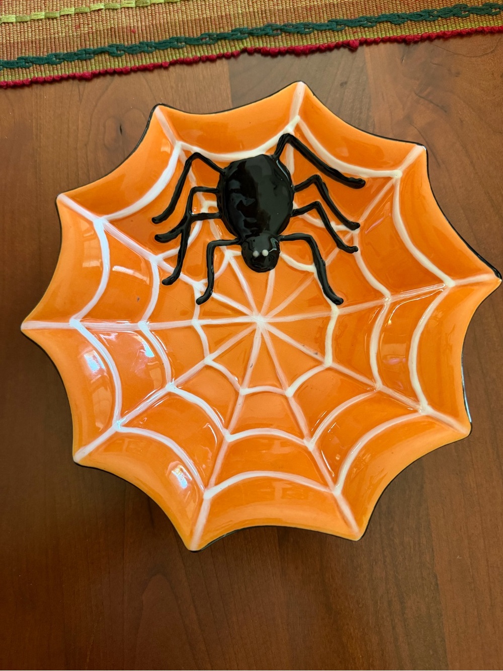 Halloween Spider Web small candy dish Ceramic - Orange